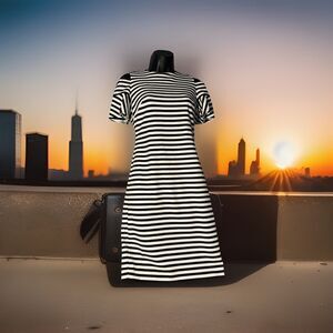 Calvin Klein Dress Cold Shoulder Stripped Mini Capped Flowy Sleeves‎ Zipper Back